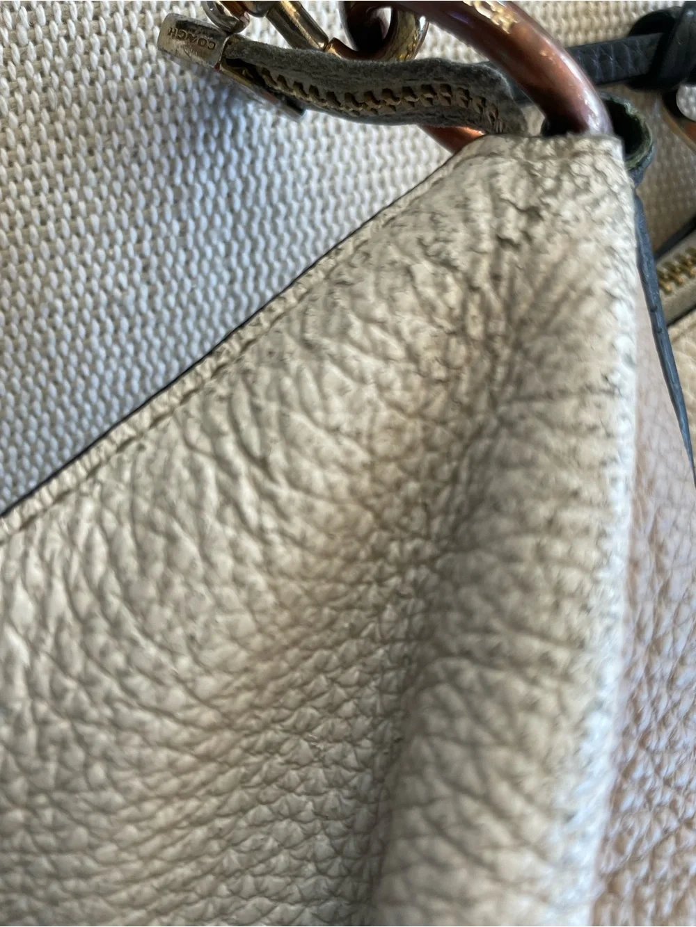 Coach Pennie Pebbled Leather Crossbody Shoulder Bag in Cream and Brown